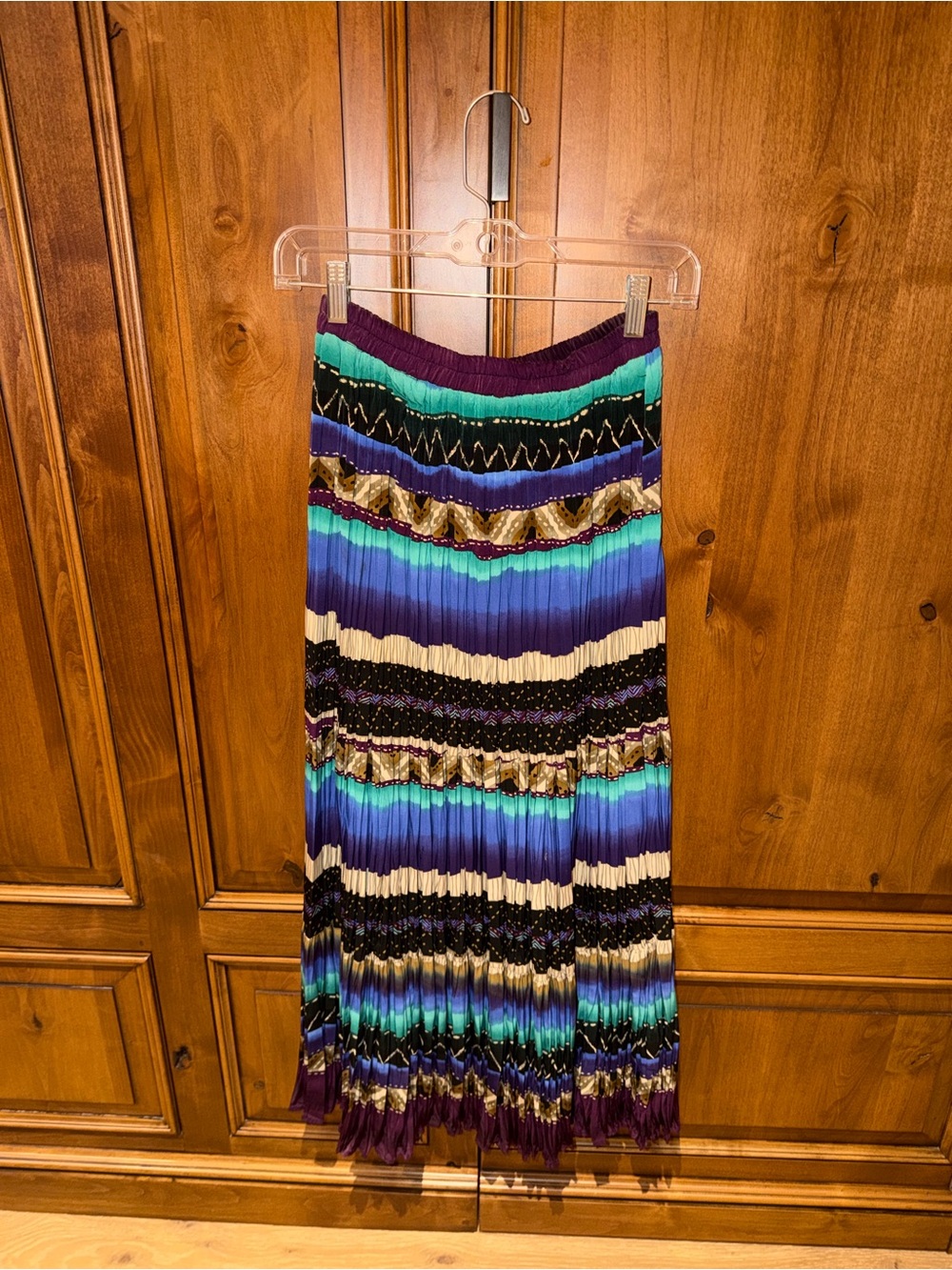 Striped Pleated Maxi Skirt in Purple, Blue & Teal